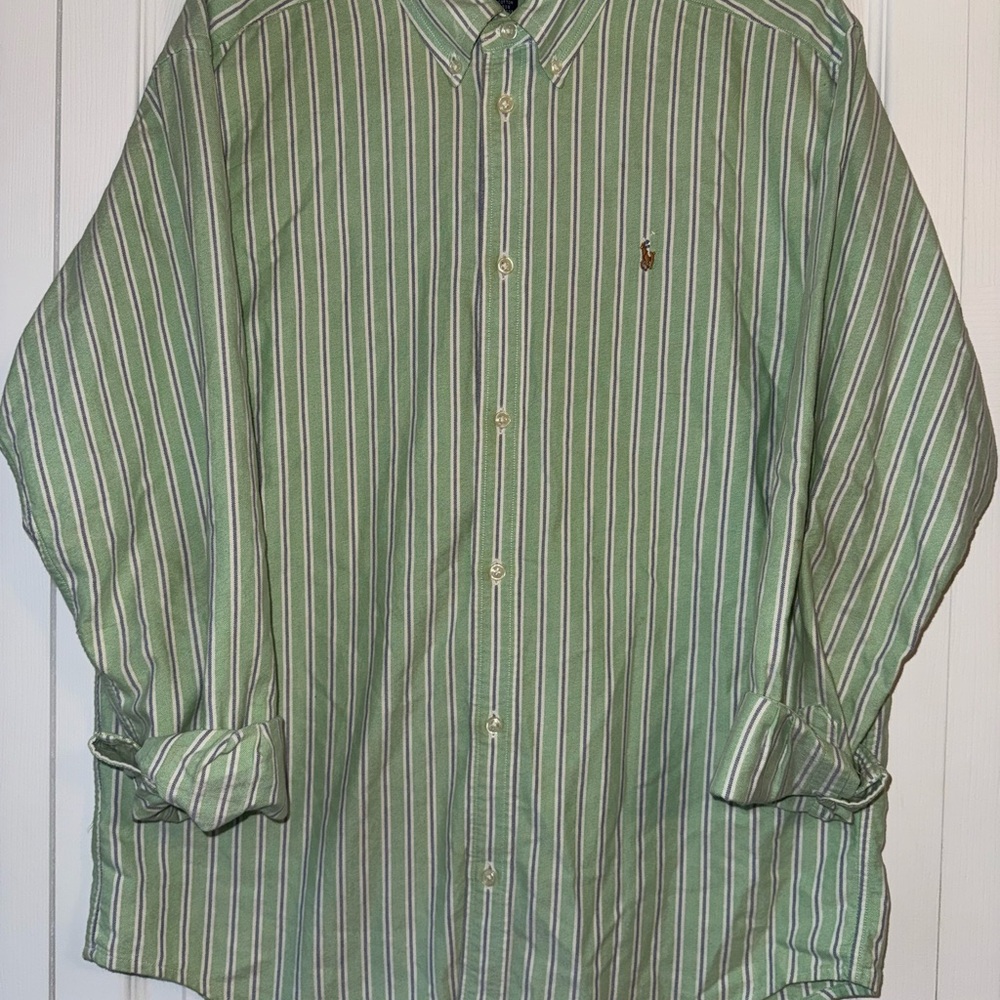 Kids Ralph Lauren Green Striped Long Sleeved Button-Up Shirt